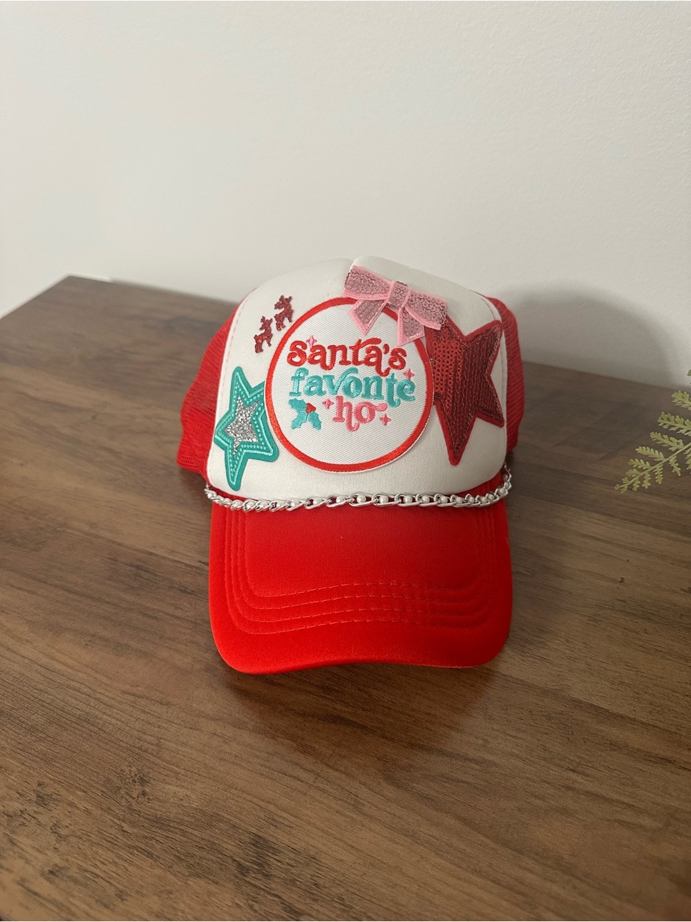 Holiday Embellished Red & White Trucker Hat